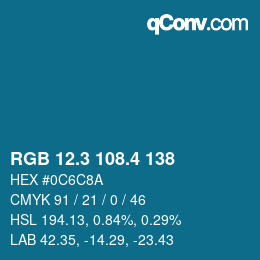 カラーコード: RGB 12.3 108.4 138 | qconv.com