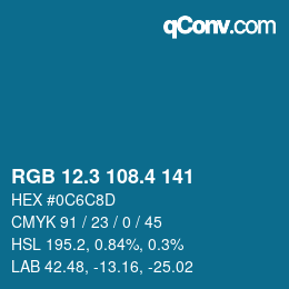 カラーコード: RGB 12.3 108.4 141 | qconv.com