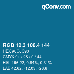 カラーコード: RGB 12.3 108.4 144 | qconv.com
