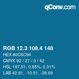 カラーコード: RGB 12.3 108.4 148 | qconv.com