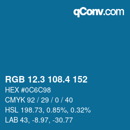 カラーコード: RGB 12.3 108.4 152 | qconv.com