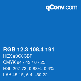 カラーコード: RGB 12.3 108.4 191 | qconv.com
