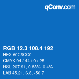 カラーコード: RGB 12.3 108.4 192 | qconv.com