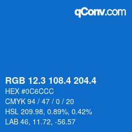 カラーコード: RGB 12.3 108.4 204.4 | qconv.com