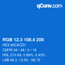 カラーコード: RGB 12.3 108.4 209 | qconv.com