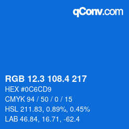 カラーコード: RGB 12.3 108.4 217 | qconv.com