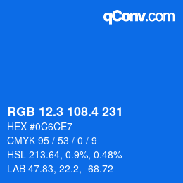 カラーコード: RGB 12.3 108.4 231 | qconv.com