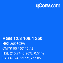 カラーコード: RGB 12.3 108.4 250 | qconv.com