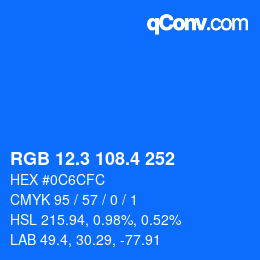 カラーコード: RGB 12.3 108.4 252 | qconv.com