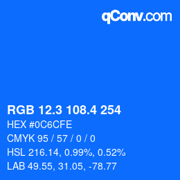 カラーコード: RGB 12.3 108.4 254 | qconv.com