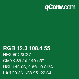 カラーコード: RGB 12.3 108.4 55 | qconv.com