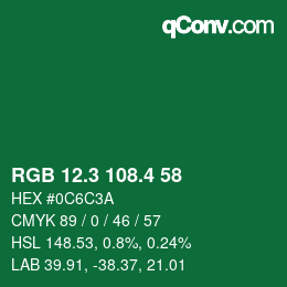 カラーコード: RGB 12.3 108.4 58 | qconv.com