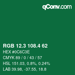 カラーコード: RGB 12.3 108.4 62 | qconv.com