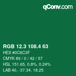 カラーコード: RGB 12.3 108.4 63 | qconv.com
