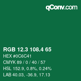 カラーコード: RGB 12.3 108.4 65 | qconv.com
