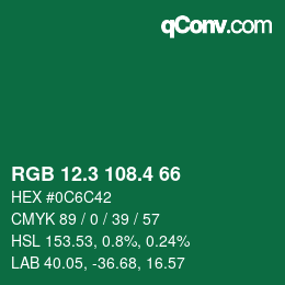カラーコード: RGB 12.3 108.4 66 | qconv.com