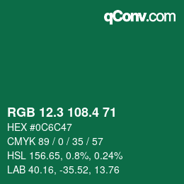 カラーコード: RGB 12.3 108.4 71 | qconv.com