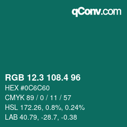 カラーコード: RGB 12.3 108.4 96 | qconv.com