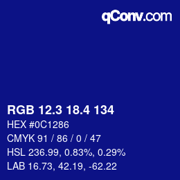 カラーコード: RGB 12.3 18.4 134 | qconv.com
