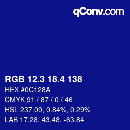 カラーコード: RGB 12.3 18.4 138 | qconv.com