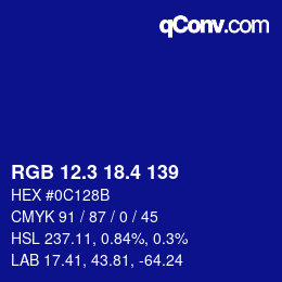 カラーコード: RGB 12.3 18.4 139 | qconv.com