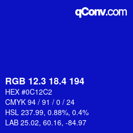 カラーコード: RGB 12.3 18.4 194 | qconv.com