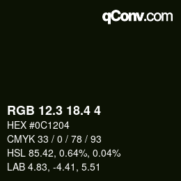 カラーコード: RGB 12.3 18.4 4 | qconv.com
