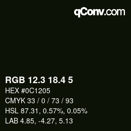 カラーコード: RGB 12.3 18.4 5 | qconv.com