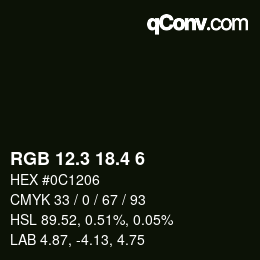 カラーコード: RGB 12.3 18.4 6 | qconv.com