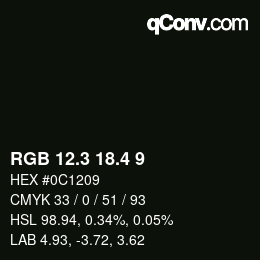 カラーコード: RGB 12.3 18.4 9 | qconv.com