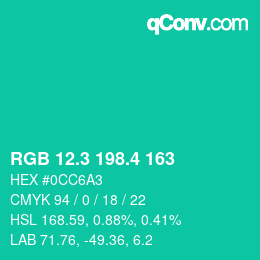 カラーコード: RGB 12.3 198.4 163 | qconv.com
