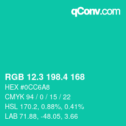カラーコード: RGB 12.3 198.4 168 | qconv.com
