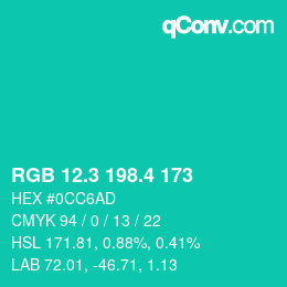 カラーコード: RGB 12.3 198.4 173 | qconv.com