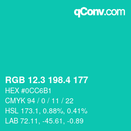 カラーコード: RGB 12.3 198.4 177 | qconv.com
