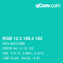 カラーコード: RGB 12.3 198.4 182 | qconv.com