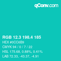 カラーコード: RGB 12.3 198.4 185 | qconv.com