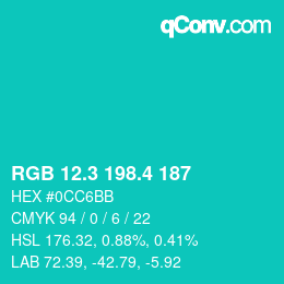 カラーコード: RGB 12.3 198.4 187 | qconv.com