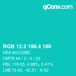 カラーコード: RGB 12.3 198.4 188 | qconv.com