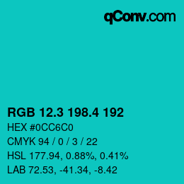 カラーコード: RGB 12.3 198.4 192 | qconv.com
