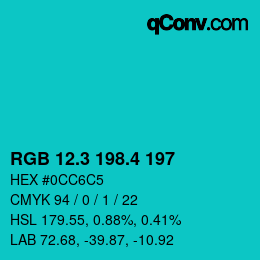 カラーコード: RGB 12.3 198.4 197 | qconv.com
