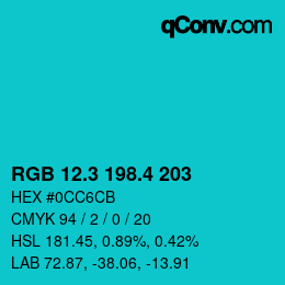 カラーコード: RGB 12.3 198.4 203 | qconv.com