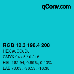 カラーコード: RGB 12.3 198.4 208 | qconv.com