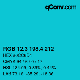カラーコード: RGB 12.3 198.4 212 | qconv.com