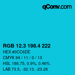 カラーコード: RGB 12.3 198.4 222 | qconv.com