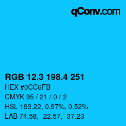 カラーコード: RGB 12.3 198.4 251 | qconv.com