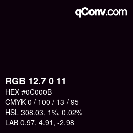 カラーコード: RGB 12.7 0 11 | qconv.com