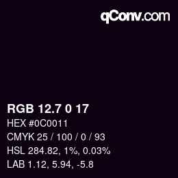 カラーコード: RGB 12.7 0 17 | qconv.com