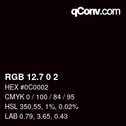 カラーコード: RGB 12.7 0 2 | qconv.com