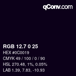 カラーコード: RGB 12.7 0 25 | qconv.com