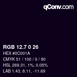 カラーコード: RGB 12.7 0 26 | qconv.com